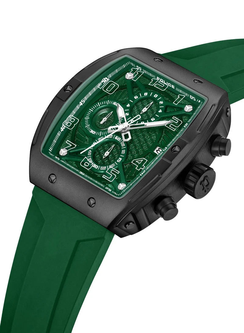 بوليس ساعة كرونوغراف رجالية بسوار سيليكون أخضر وميناء أخضر وحافظة من خليط معدني من كوزويج